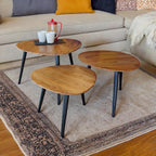 Retro Hardwood Set of 3 Nesting Triangular Tables with Iron Legs