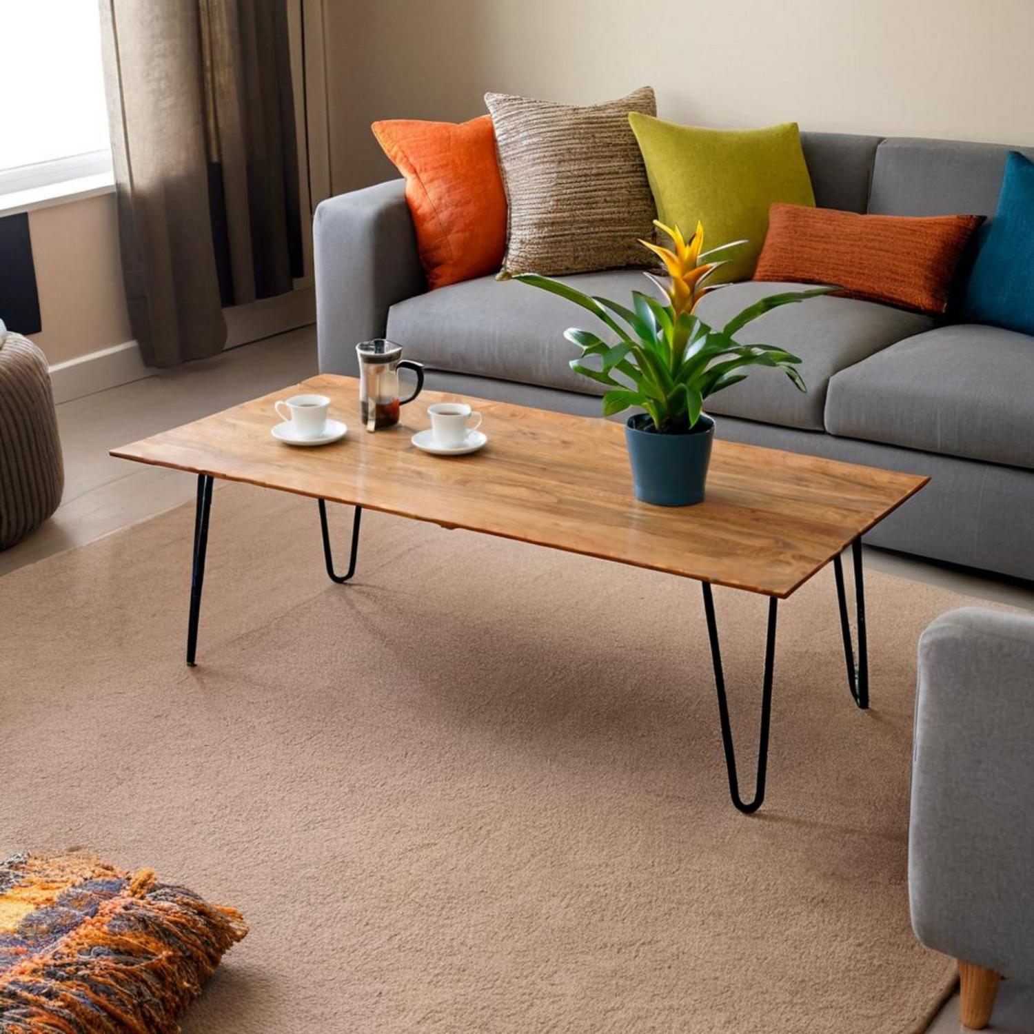 Acacia Wood Coffee Table with Black Iron Hairpin Legs by Naturallivingonline
