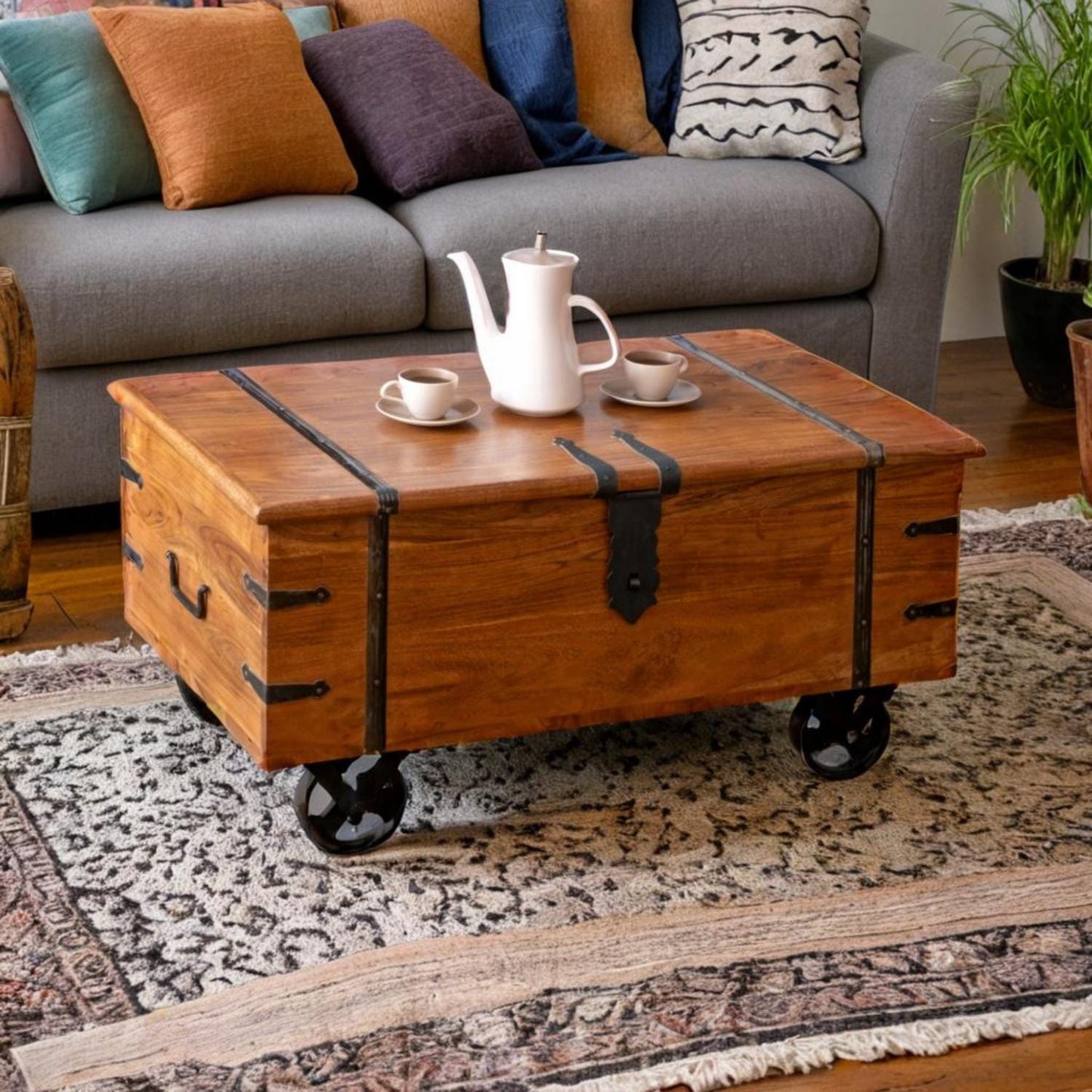 Thakat Sheesham Coffee Table Trunk On Wheels