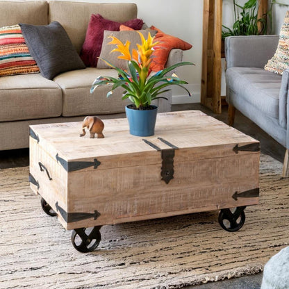 Mango wood Chest Coffee Table on Wheels