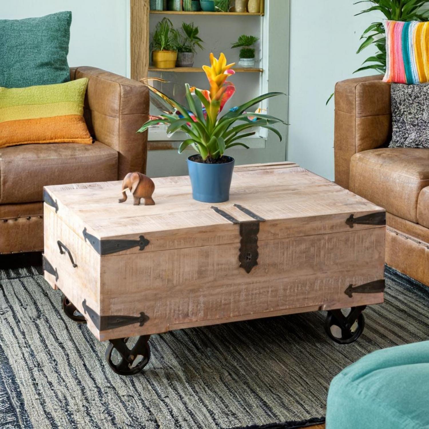 Mango wood Chest Coffee Table on Wheels
