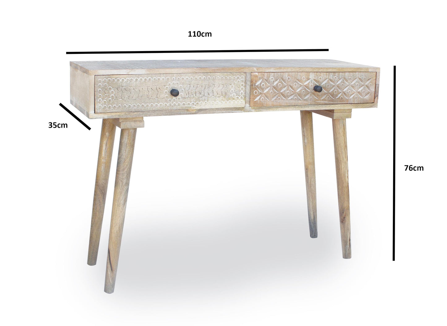 Destressed Mangowood Computer Desk with Carved Drawers