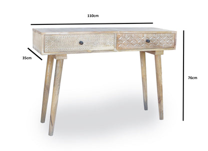 Destressed Mangowood Computer Desk with Carved Drawers