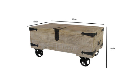 Mango wood Chest Coffee Table on Wheels