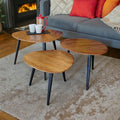 Retro Hardwood Set of 3 Nesting Triangular Tables with Iron Legs