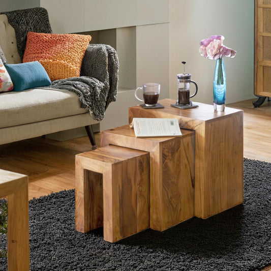 Acacia wood Handmade Cube Nest of Tables