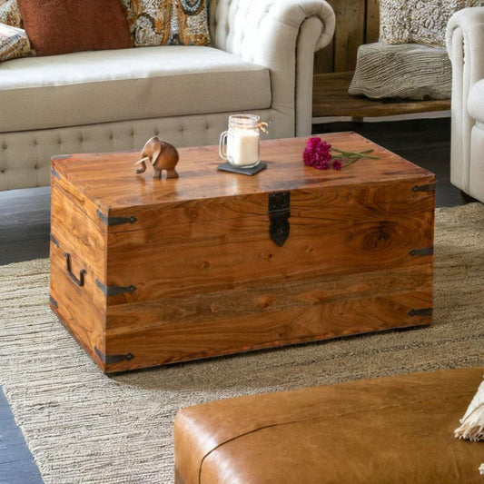 Acacia Wood Shaker Classic Chest Coffee Table By Naturallivingonline • Storage Trunk • Blanket Box • Bedside Chest • Housewarming Gift
