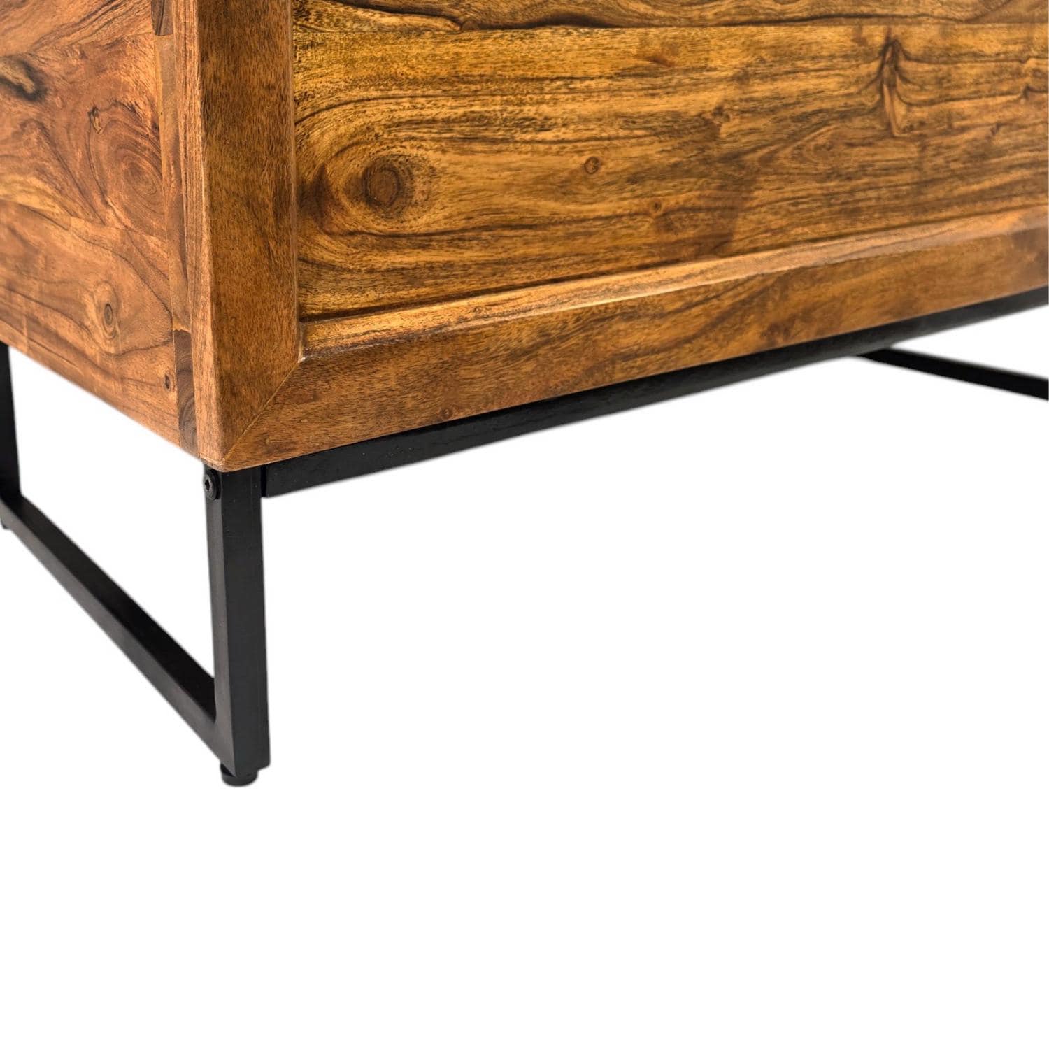 Chest Coffee Table with Storage Acacia Wood Black Iron Base modern blanket box trunk