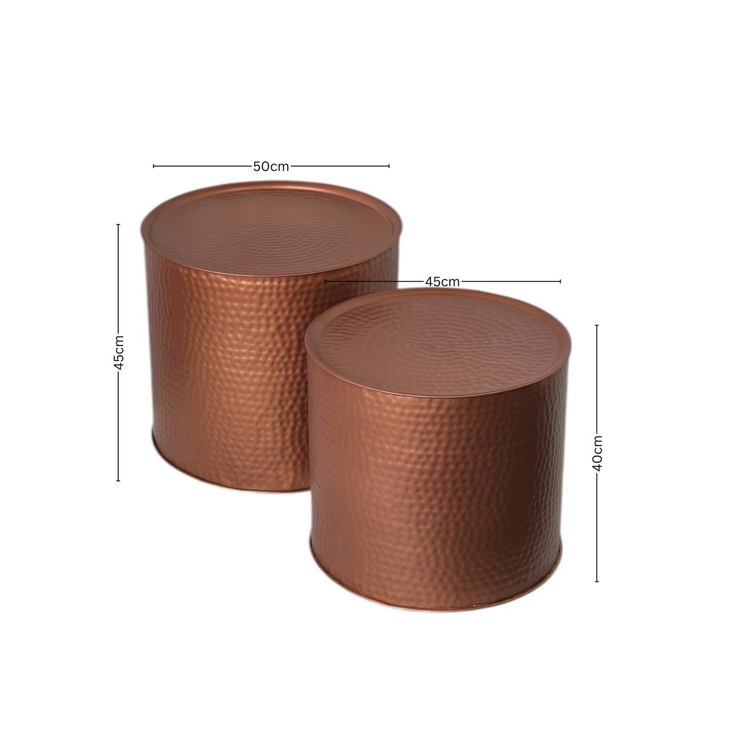 Drum Round Nest of Tables Hammered Aluminium Bronze Finish