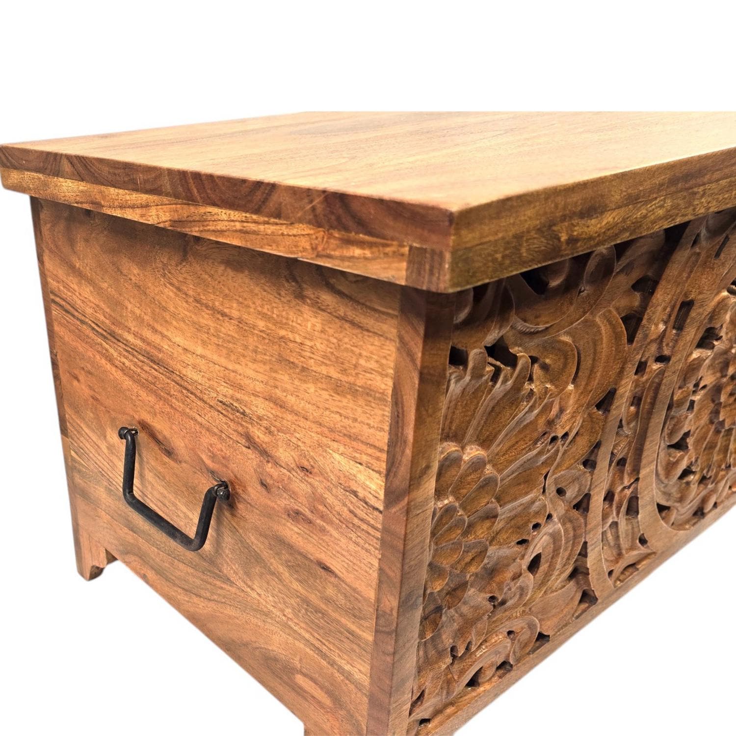 Coffee Table Chest with Storage Hand Carved Acacia Wood Trunk