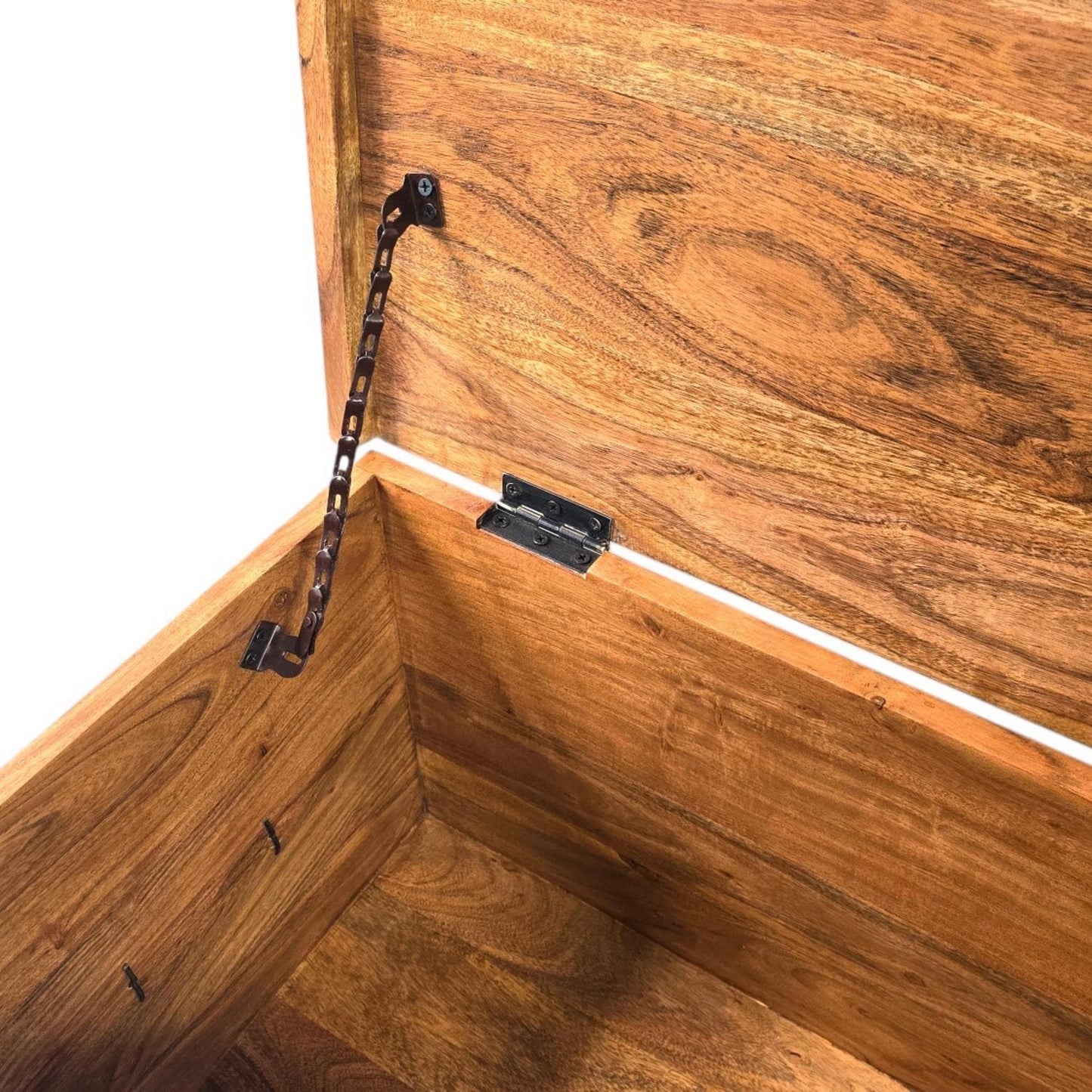 Coffee Table Chest with Storage Hand Carved Acacia Wood Trunk