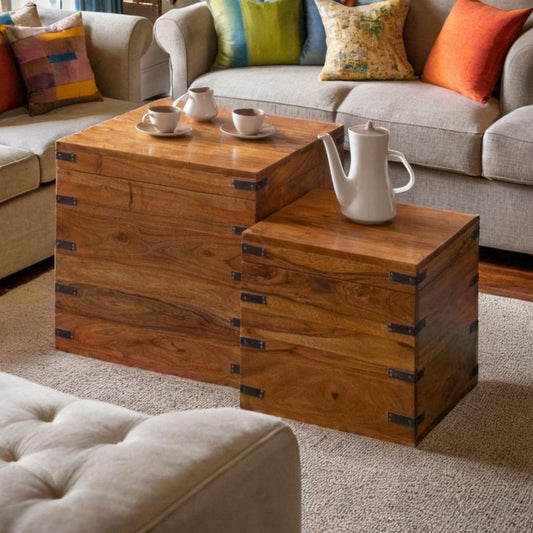 Acacia Nest of chests coffee table side table with storage