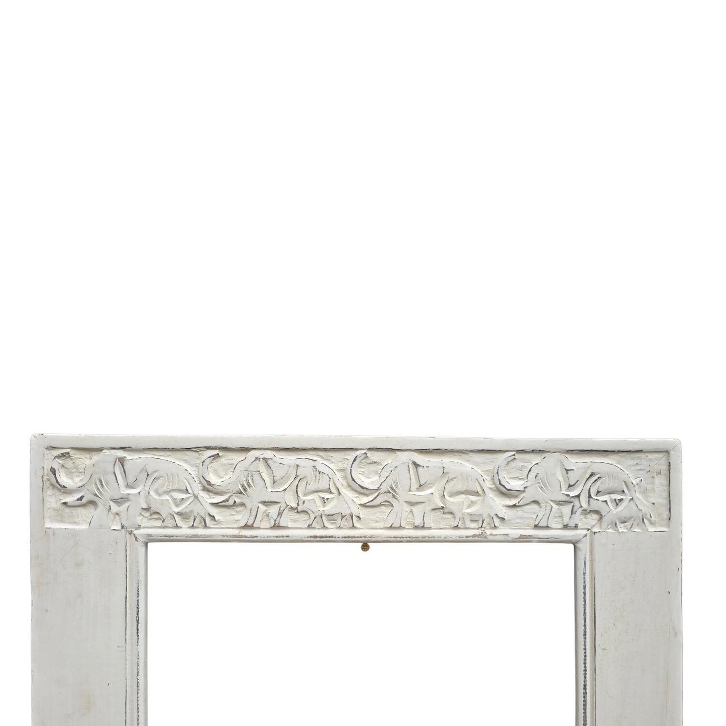 Hand Carved Elephants Mirror Mango wood Distressed White painted 90x60cm