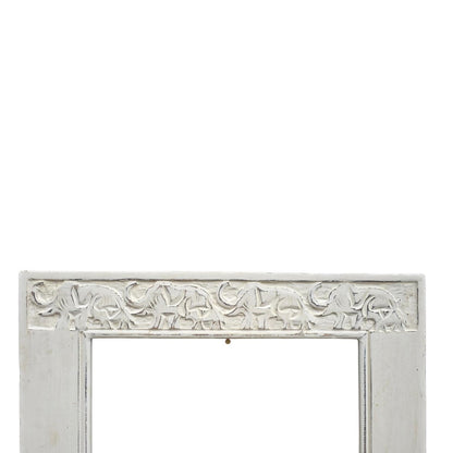 Hand Carved Elephants Mirror Mango wood Distressed White painted 90x60cm