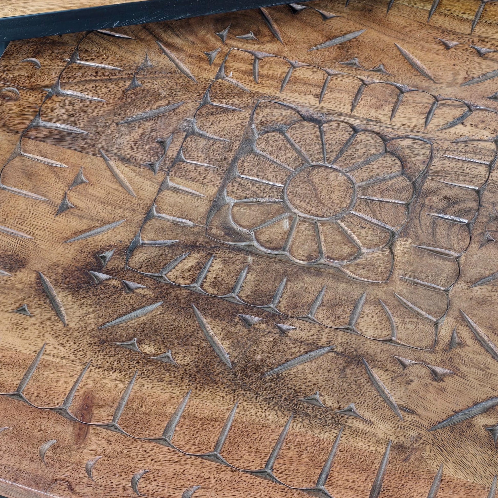 Acacia wood Square set 3 Nesting tables Hand Carved