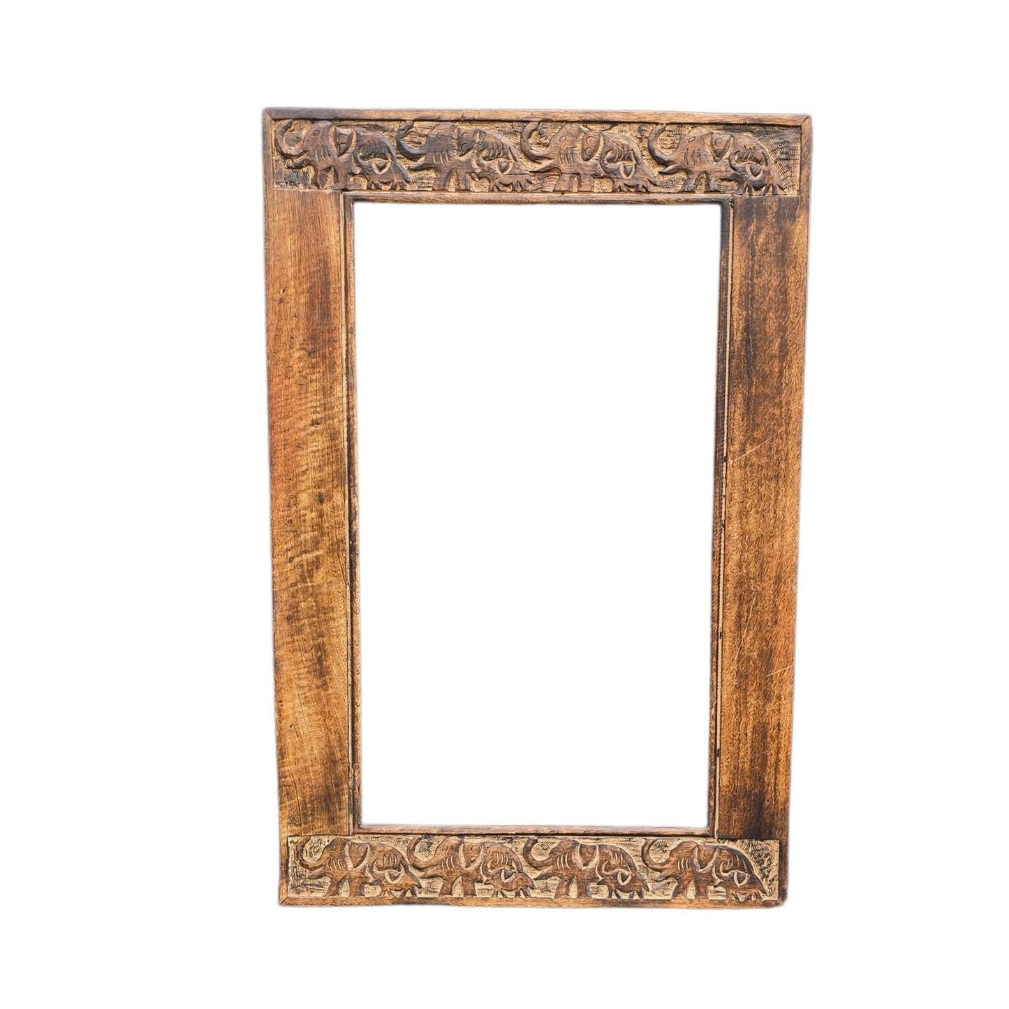 Hand Carved Mirror Mango Wood Elephants design 90x60cm