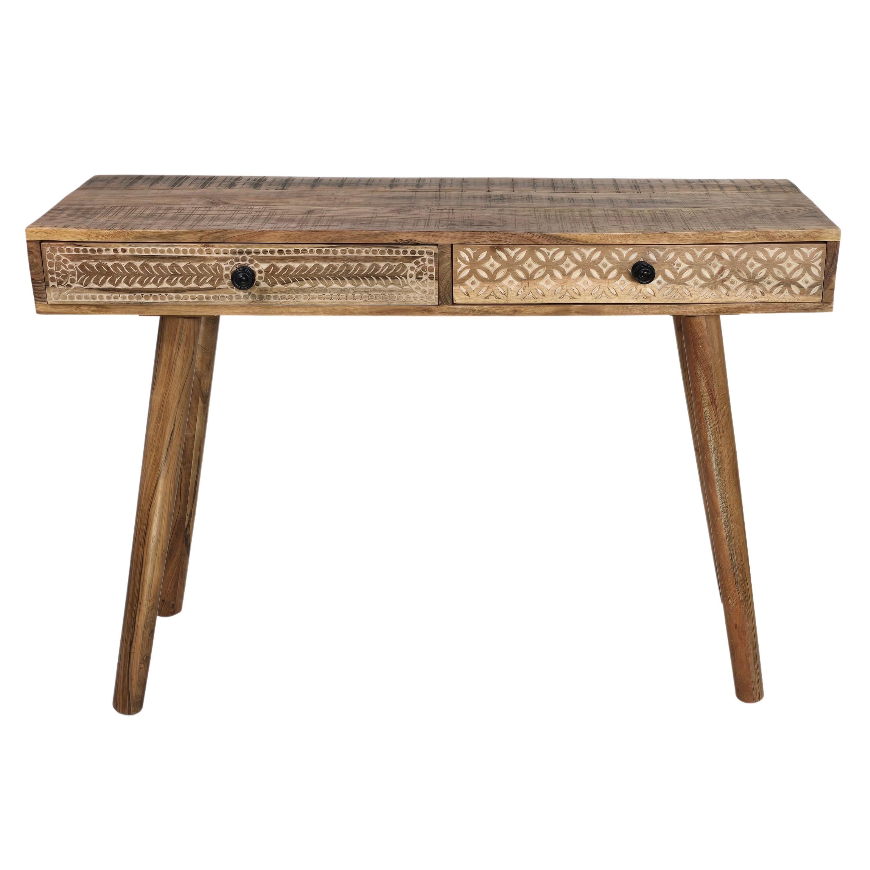 Acacia wood Console table, Computer desk with hand carved drawers