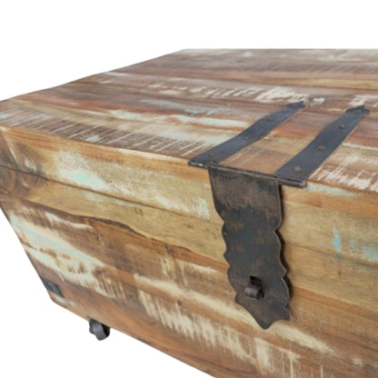 Recycled Painted teak Coffee table Trunk on Wheels