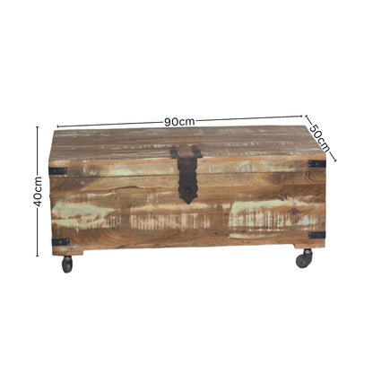 Recycled Painted teak Coffee table Trunk on Wheels