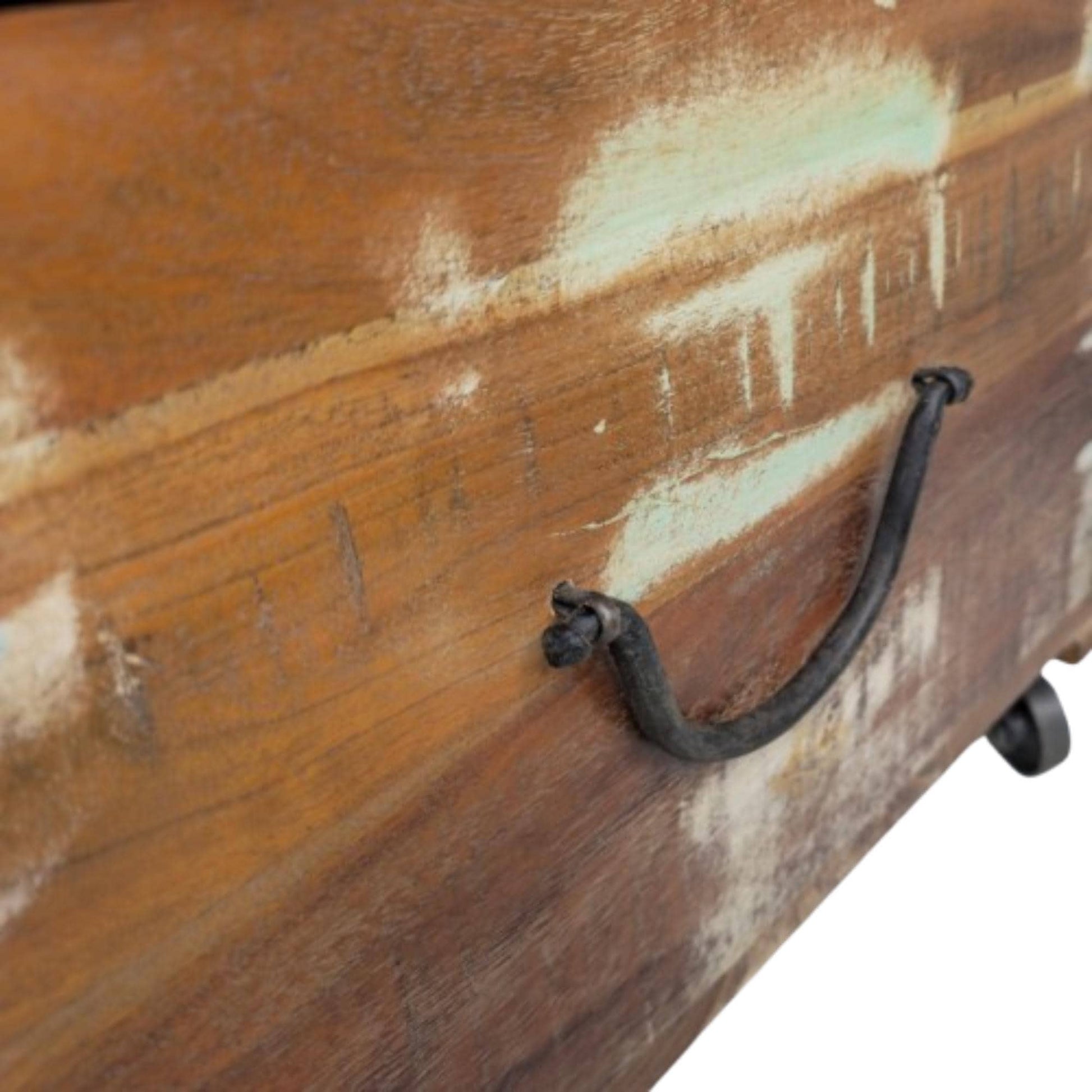 Recycled Painted teak Coffee table Trunk on Wheels