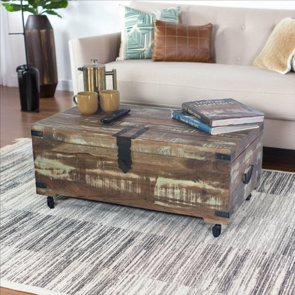Recycled Painted teak Coffee table Trunk on Wheels