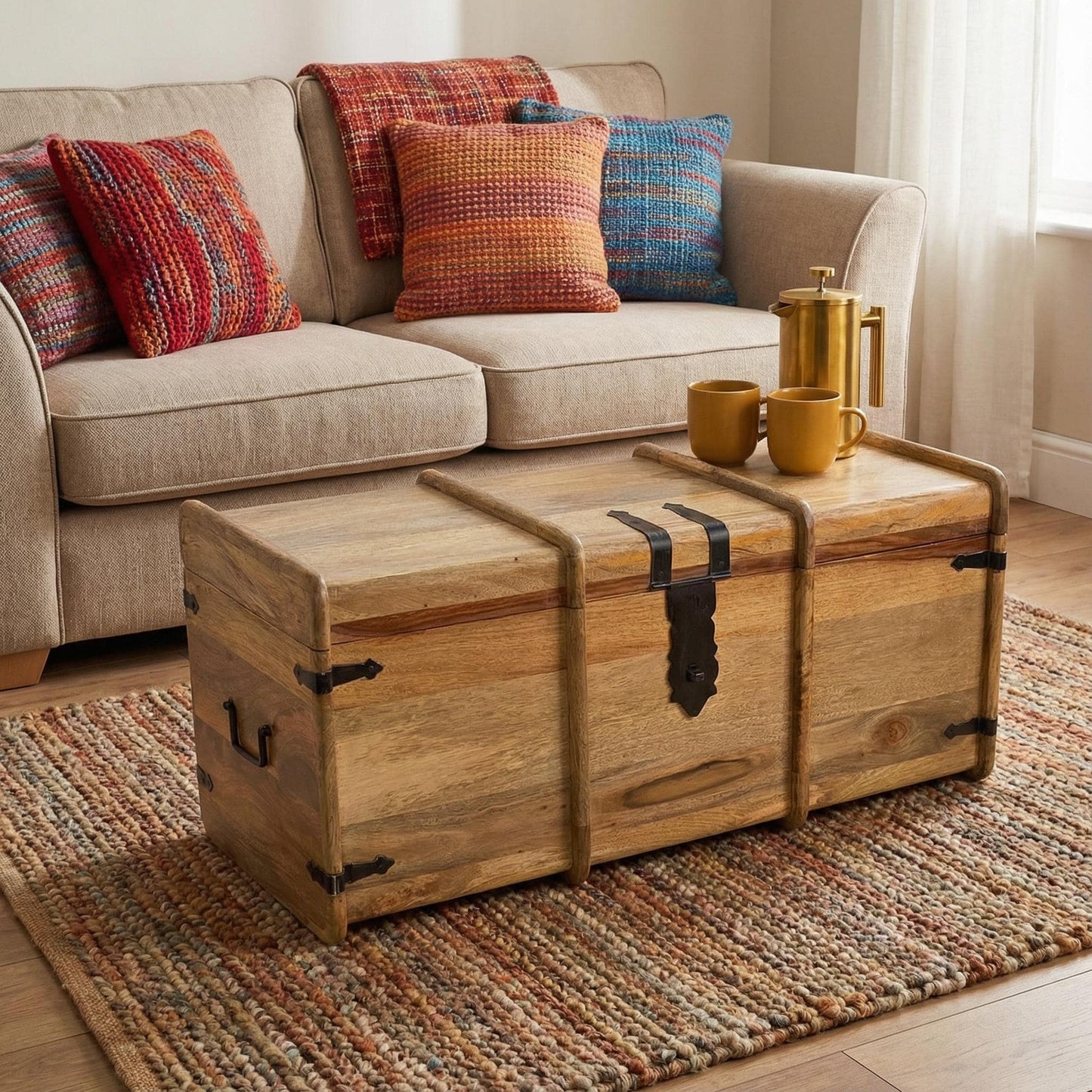 Marina Mangowood Coffee Table with Storage - Large Handcrafted Trunk - Sustainable Rustic Blanket Box & Living-room