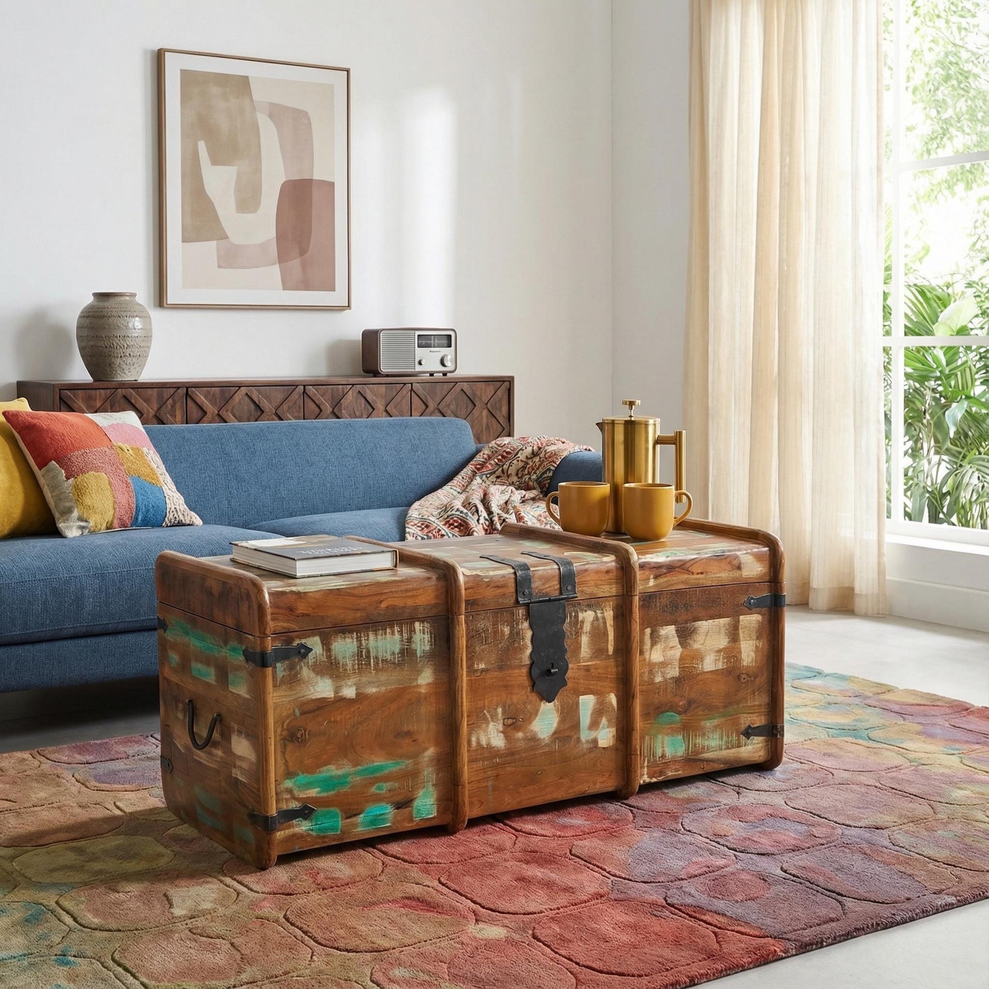 Recycled Distressed Old Painted Teak Trunk