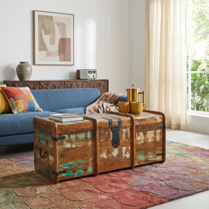 Recycled Distressed Old Painted Teak Trunk