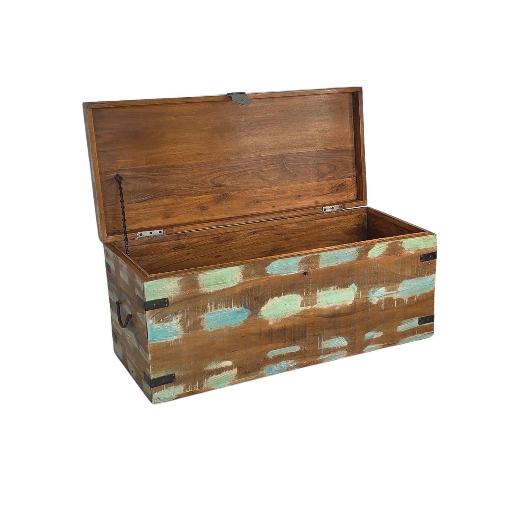 Recycled Teak Distressed paint Coffee Table Chest Trunk with storage