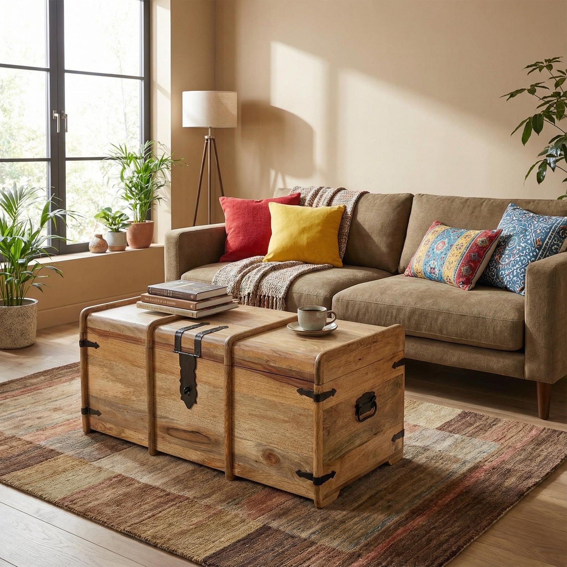 Marina Mangowood Coffee Table with Storage - Large Handcrafted Trunk - Sustainable Rustic Blanket Box & Living-room