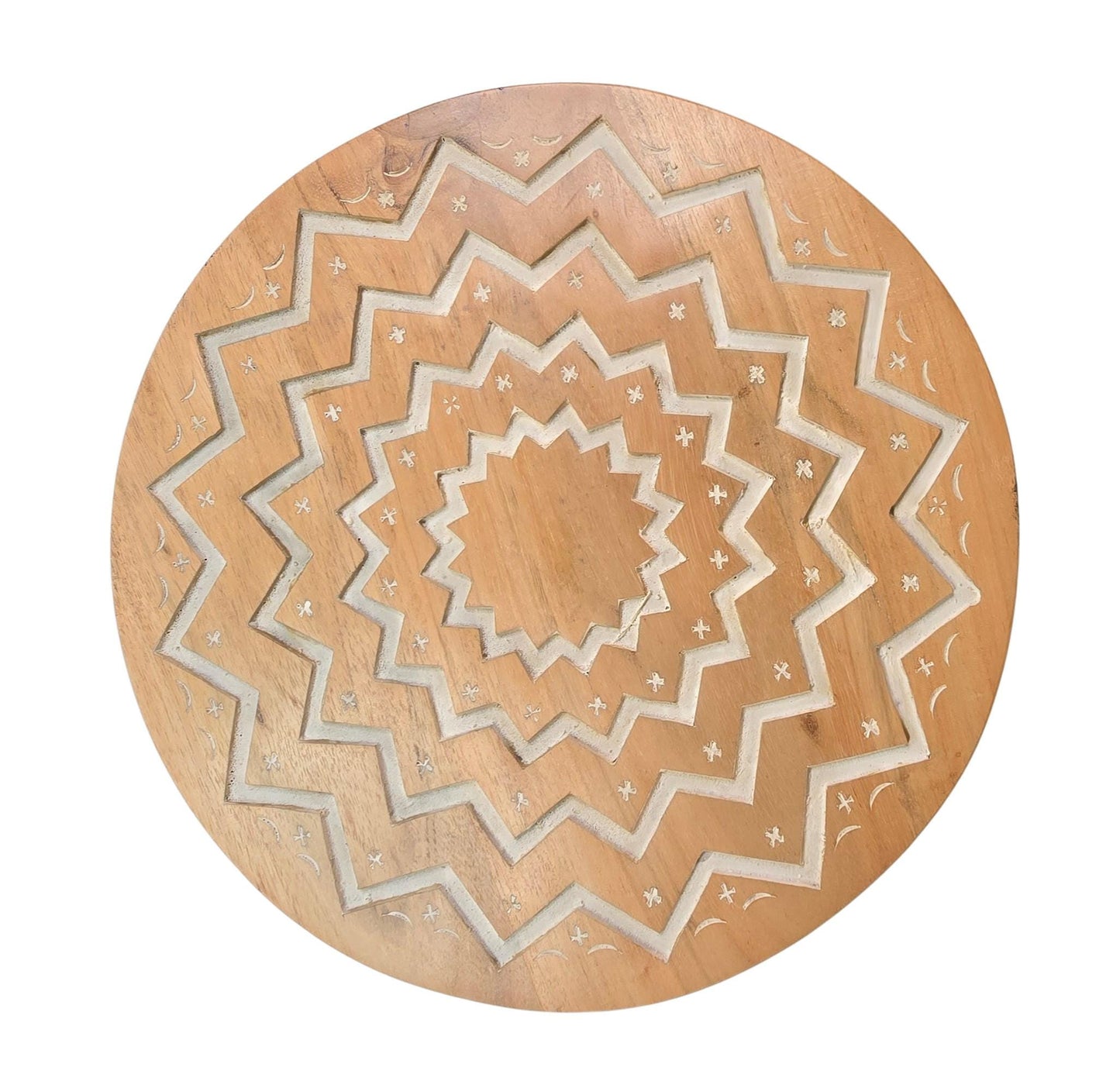 Acacia wood Round set 3 nesting Tables hand carved