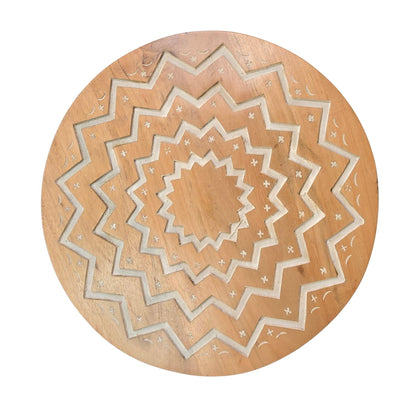 Acacia wood Round set 3 nesting Tables hand carved