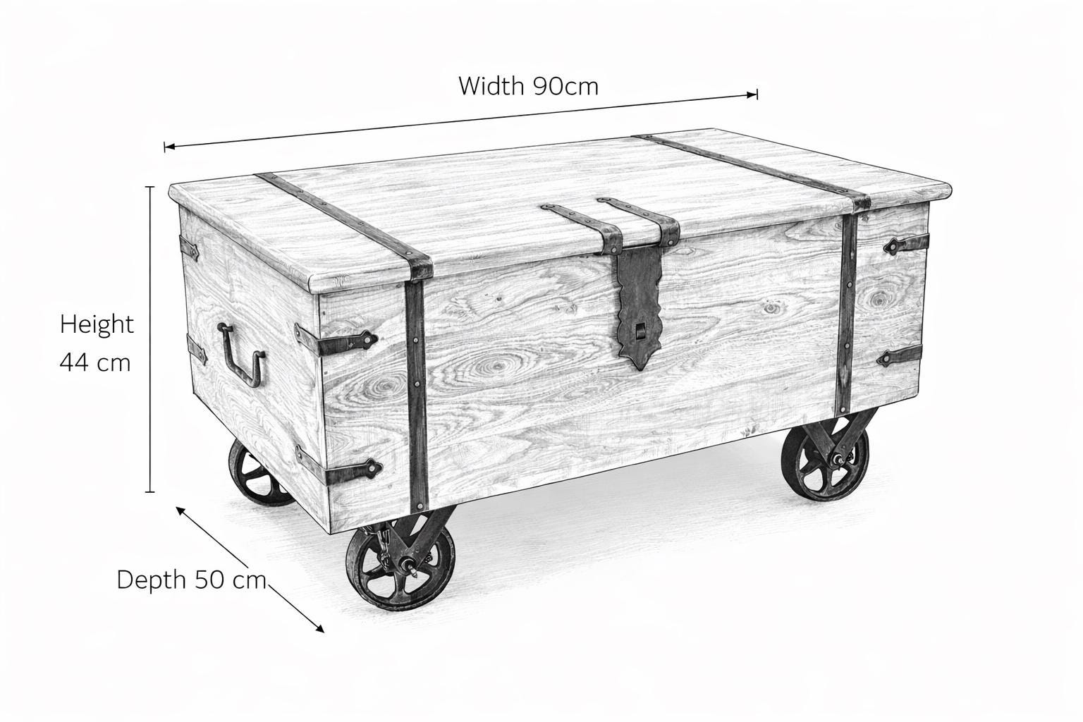Thakat Sheesham Coffee Table Trunk On Wheels