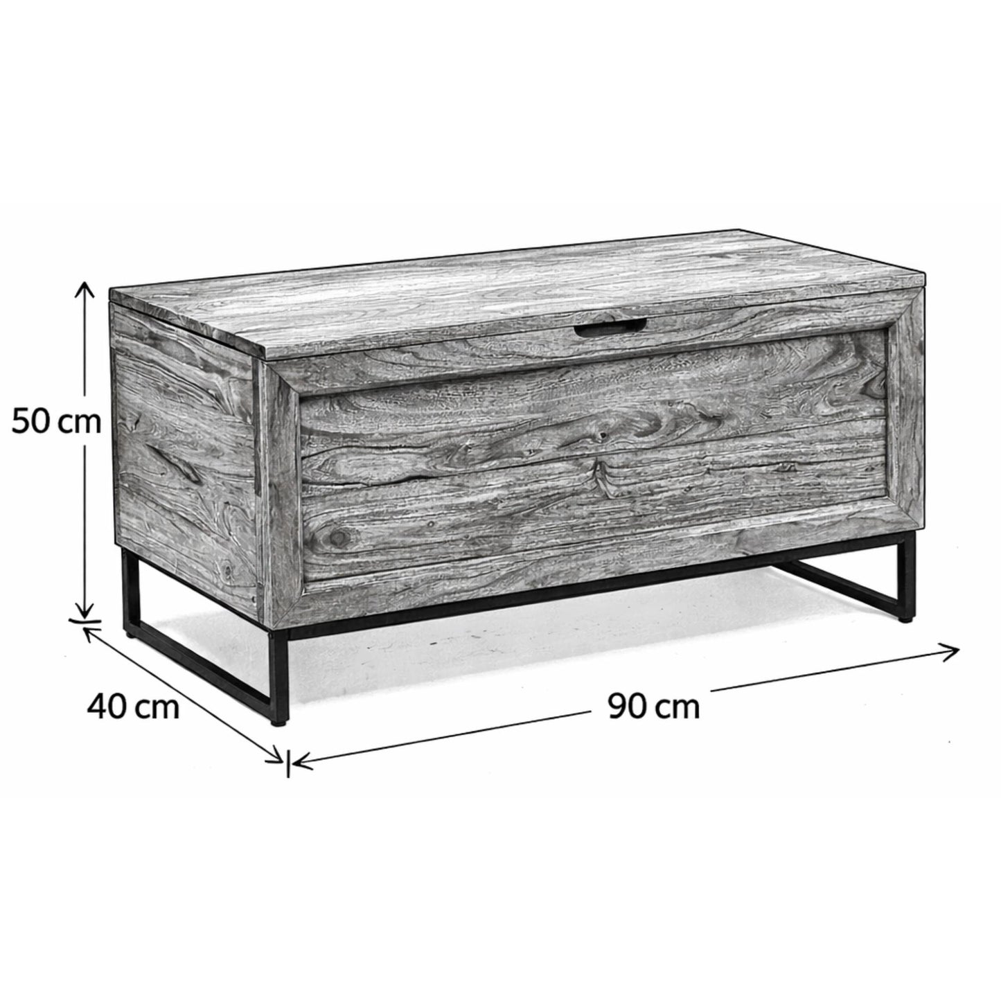 Chest Coffee Table with Storage Acacia Wood Black Iron Base modern blanket box trunk