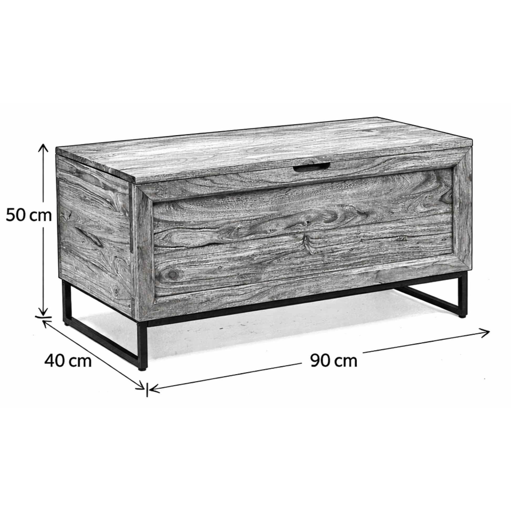 Chest Coffee Table with Storage Acacia Wood Black Iron Base modern blanket box trunk