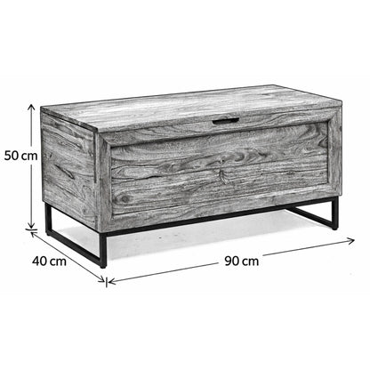 Chest Coffee Table with Storage Acacia Wood Black Iron Base modern blanket box trunk