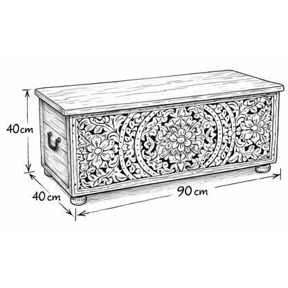 Coffee Table Chest with Storage Hand Carved Acacia Wood Trunk
