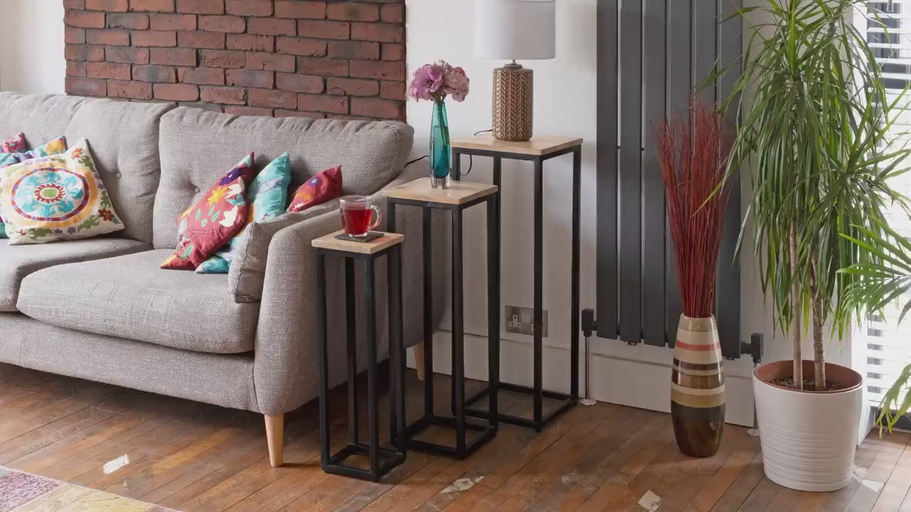 Nest set 3 plant stand mango wood black iron