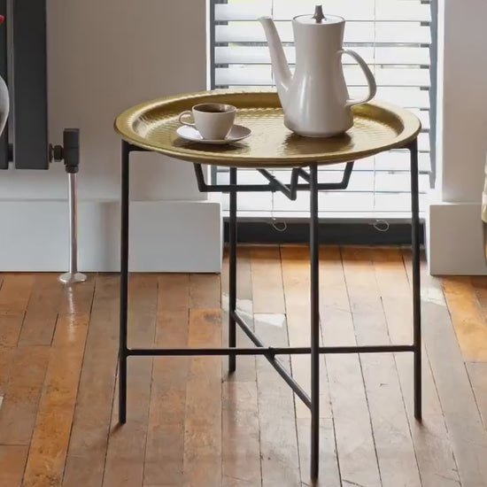 Hammered Iron Plate side table gold finish