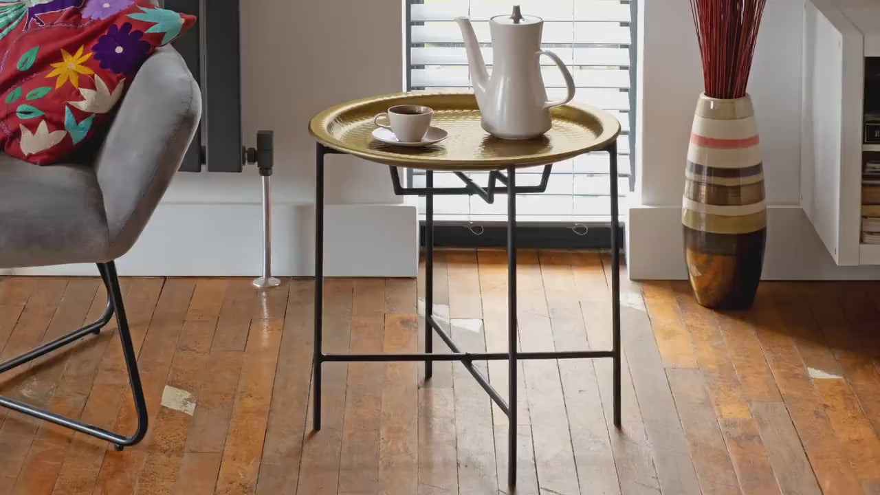 Hammered Iron Plate side table gold finish