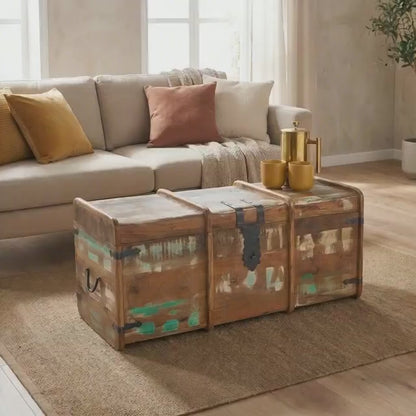 Recycled  Distressed Old Painted Teak Trunk