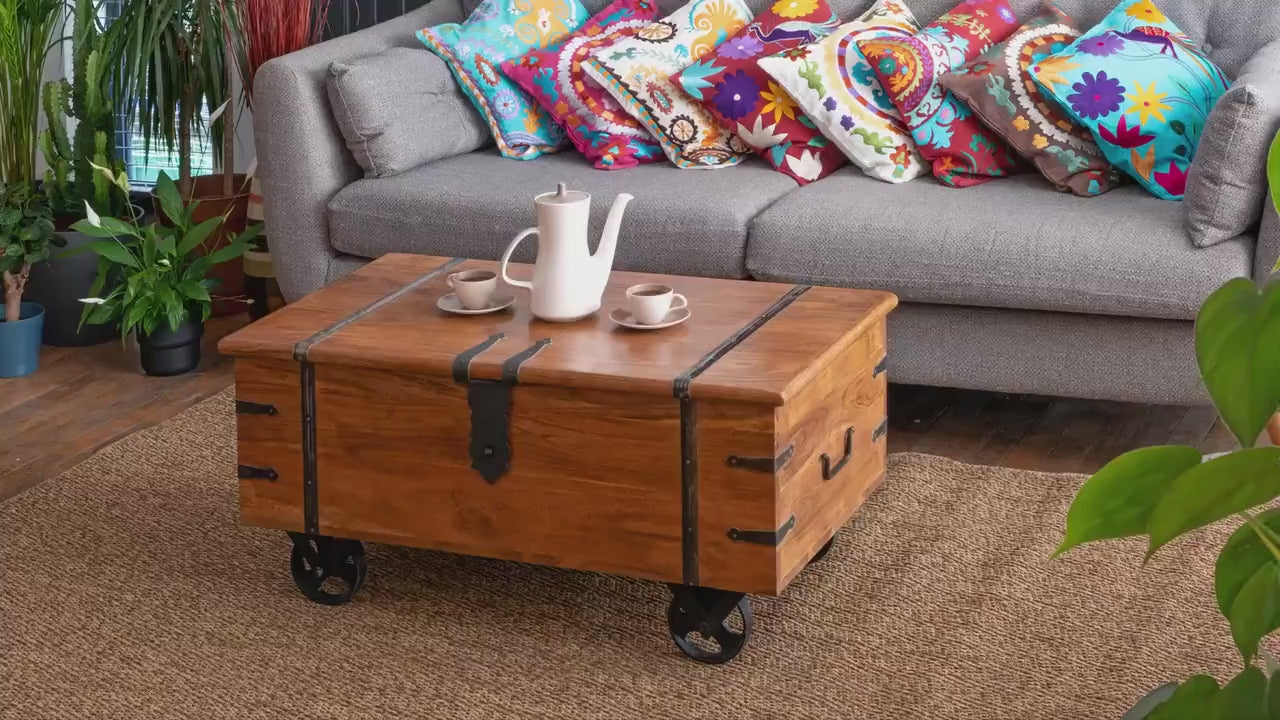 Thakat Sheesham  Coffee Table Trunk On Wheels