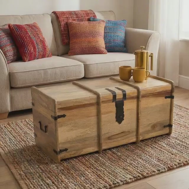 Marina Mangowood Coffee Table with Storage - Large Handcrafted Trunk - Sustainable Rustic Blanket Box & Living-room
