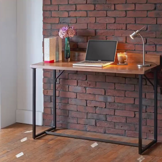 Live Edge Solid Acacia Wood Slab Computer Office Desk Console with Black Iron base