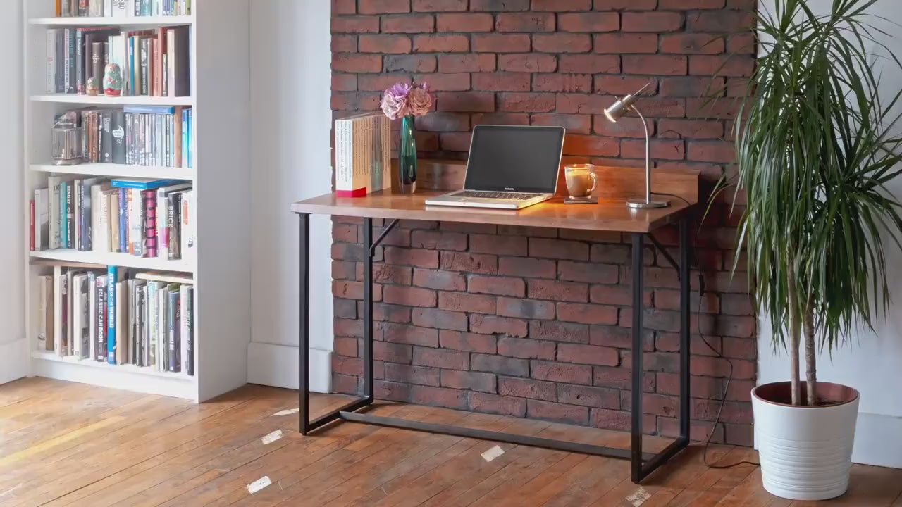 Live Edge Solid Acacia Wood Slab Computer Office Desk Console with Black Iron base