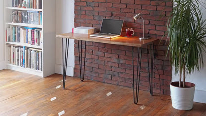 Live Edge Acacia Wood Desk: Black Hairpin Legs, Solid Wood Console