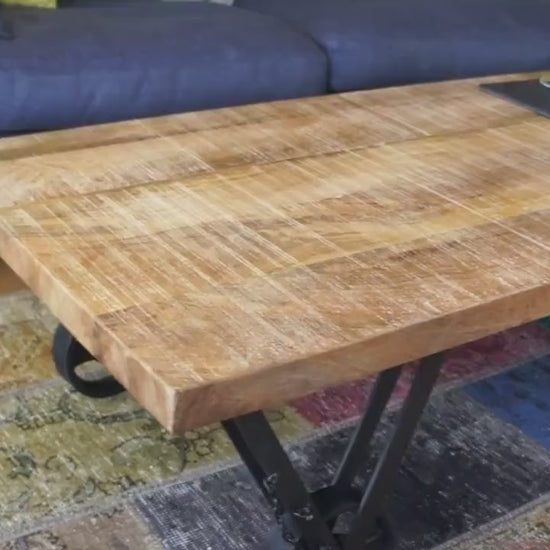 COFFEE TABLE Mango Wood on Iron wheel base