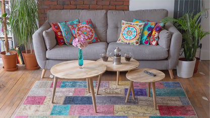 Mango wood set 3 round Side Tables handmade