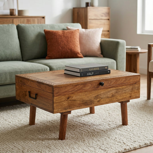 Acacia Wood Carved top Chest on Legs